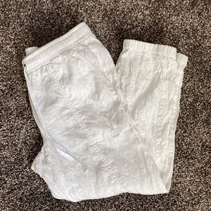 Eileen Fisher White Pant Tapered Ankle 100% Linen Size Petite Small